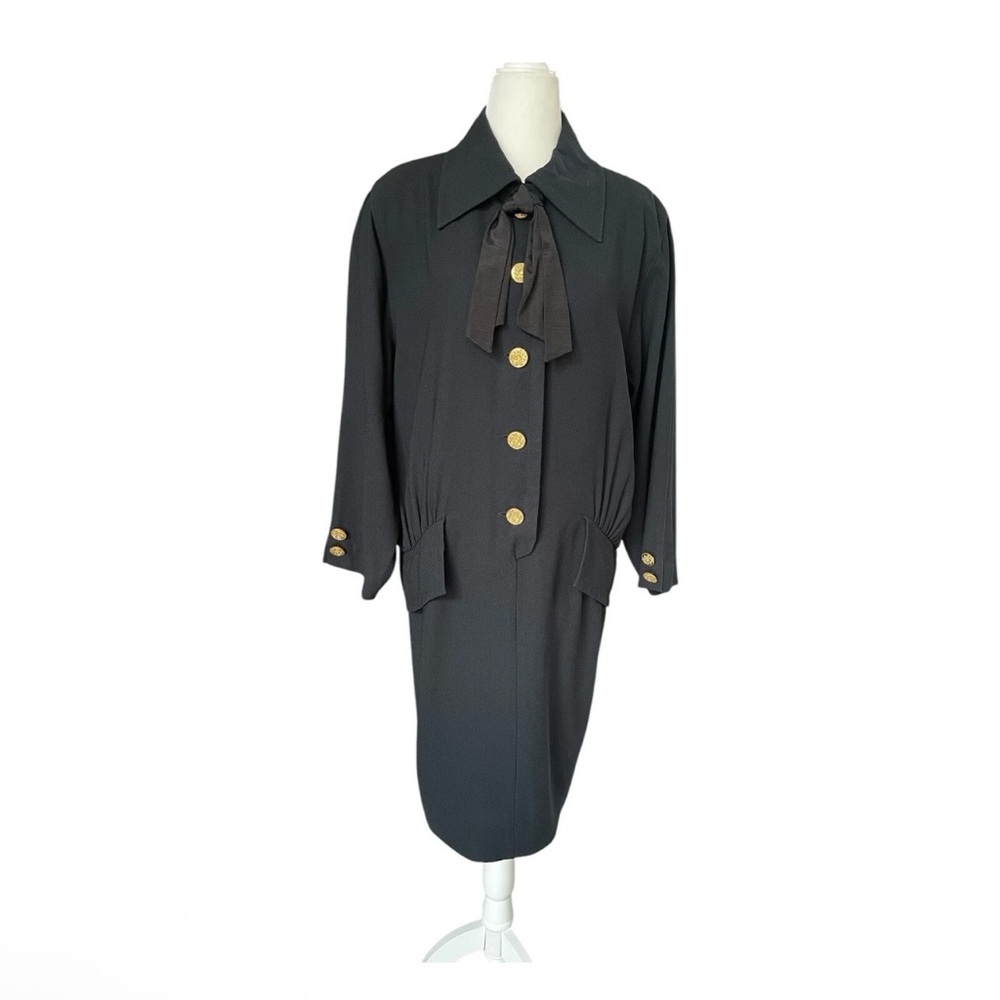 Vintage Le Crillon for Bergdorf Goodman Black Secretary Dress SZ 10 Gold Crest B